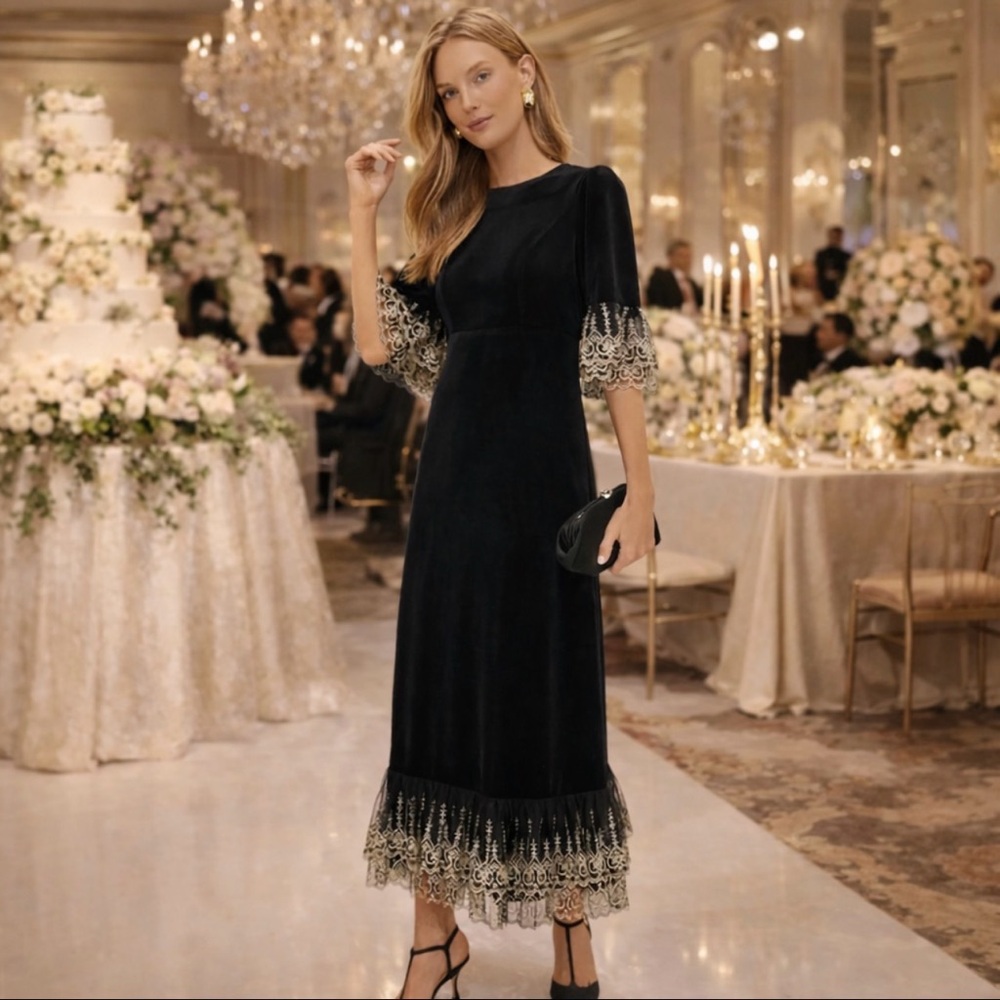 NWT Tuckernuck Pomander Place Black Velvet Lillith Dress - Picture 2 of 13